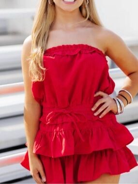 Red silky Day+ moon romper